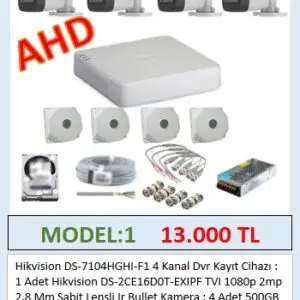 Hikvision 4 Kameralı Dış Ortam Güvenlik Kamera Seti