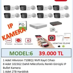 Hikvision 8 Kameralı Gece Renkli IP Güvenlik Kamerası Seti